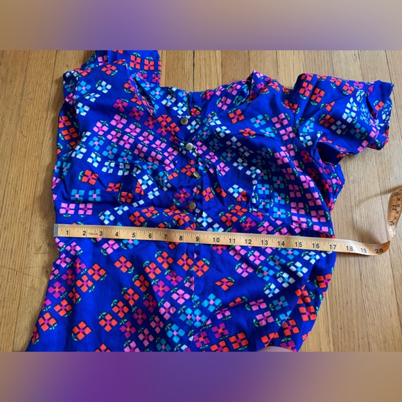 70s Vintage Bright Barkcloth Maxi Dress - Picture 5 of 6